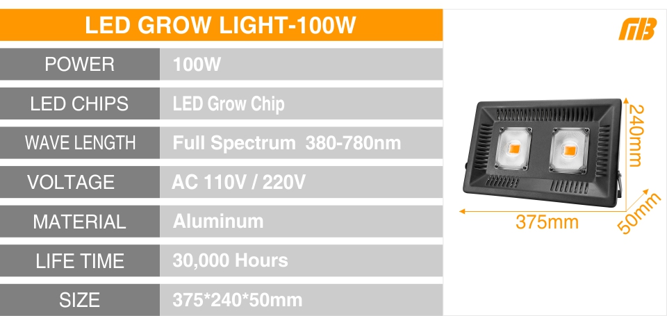 Full Spectrum Lamp LED Growing Light 50W 100W 150W AC 110V 220V High Power Outdoor Waterproof for Greenhouse Hydroponics Seeding