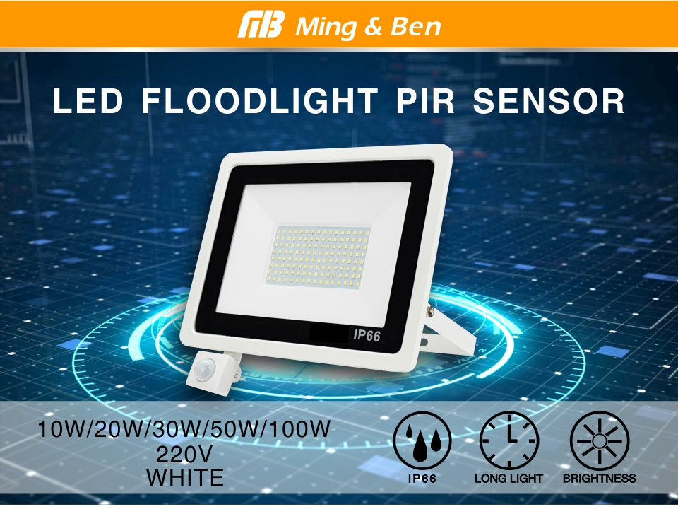 LED PIR Motion Sensor Floodlight 10W 20W 30W 50W 100W Waterproof White Reflector Outdoor Spotlight For Garden Wall Street Light