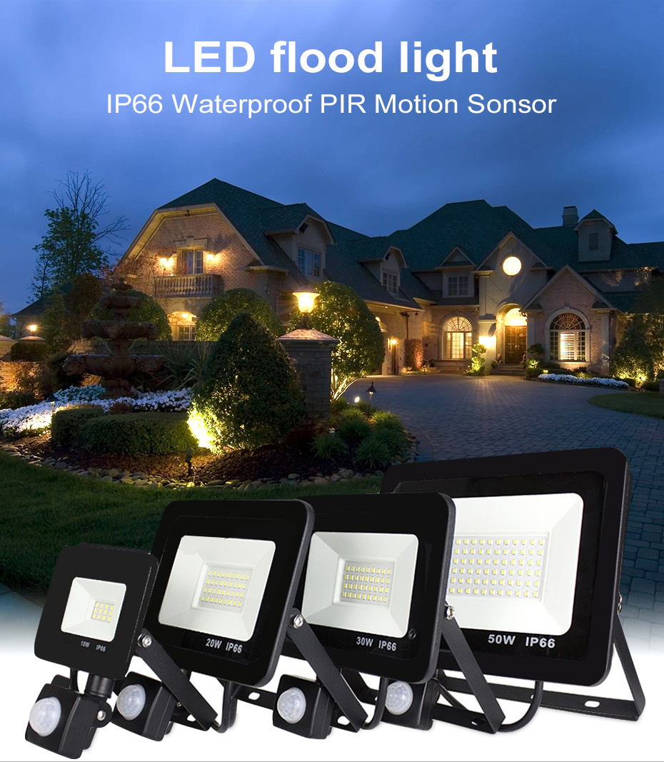 PIR Motion sensor light AC220 10W 20W 30W 50W 100W 150W 200W garden search Wall lamp led flood light outdoor projector Landscape