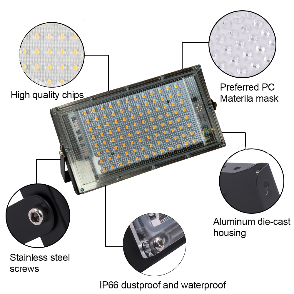 100W Led Flood Light AC 220V 230V Outdoor Floodlight Spotlight IP65 Waterproof LED Garden Wall Street Lamp Landscape Lighting