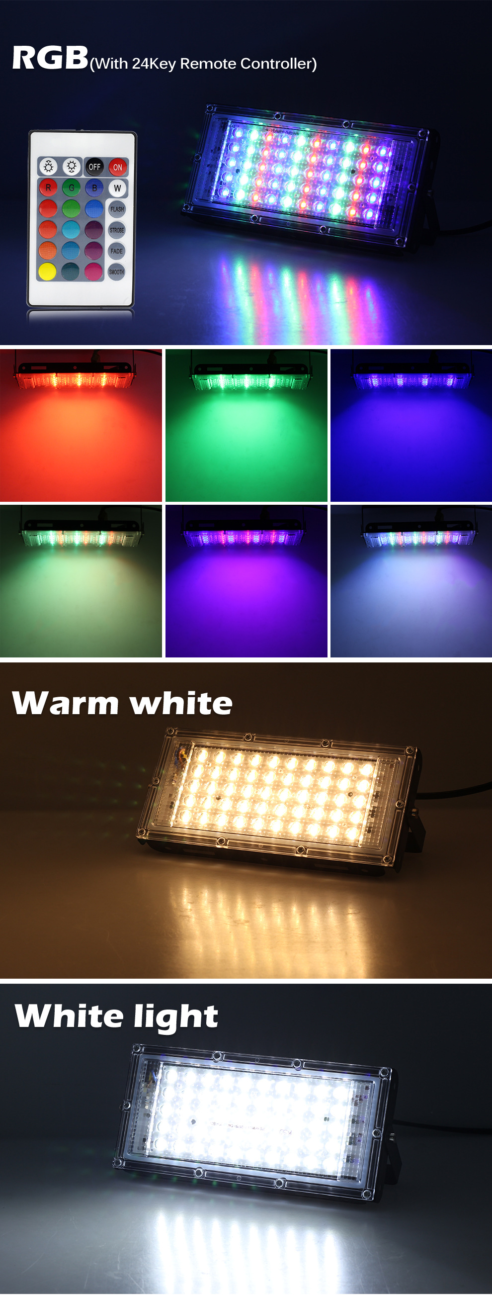 Led Flood Light RGB 220V 230V Outdoor Floodlight Spotlight IP65 Waterproof 100W For Lawn Street Garden Gate Wall Landscape Lamp