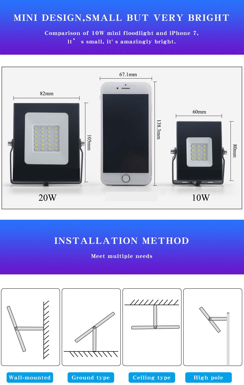 LED Flood Light IP66 Waterproof 220V 10W 20W 30W 50W 100W 150W Outdoor Garden Projector Lighting Spotlight Landscape Floodlights