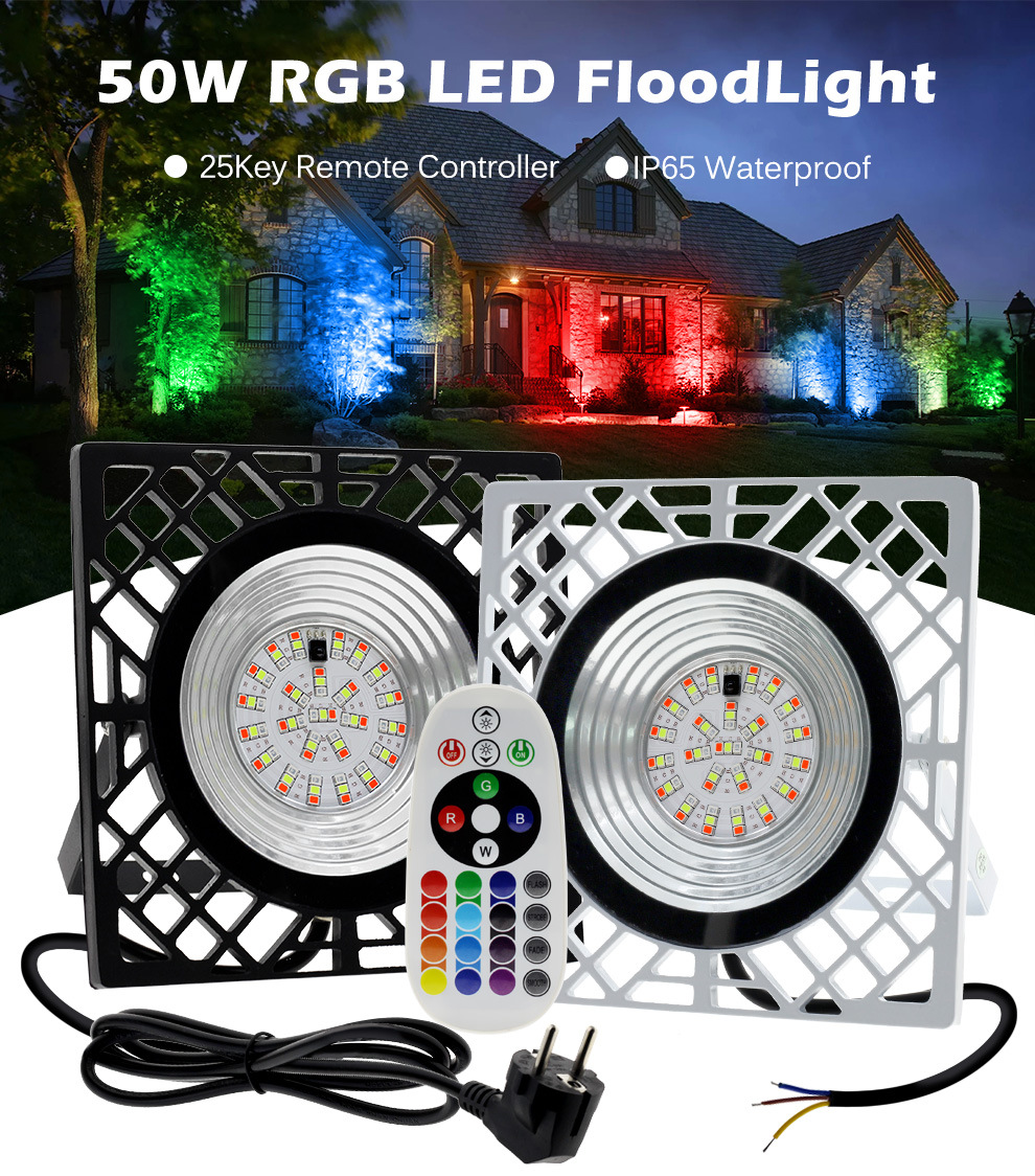 RGB 50W Led Flood Light AC 220V 240V LED Floodlight IP65 Outdoor Spotlight Landscape Lighting Reflector Wall Garden Street Lamp