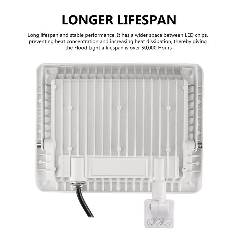 PIR Sensor LED Floodlight 10W 20W 30W 50W Ultra Thin Led Flood Light Spotlight Outdoor 220V Waterproof Outdoor Lamp White shell