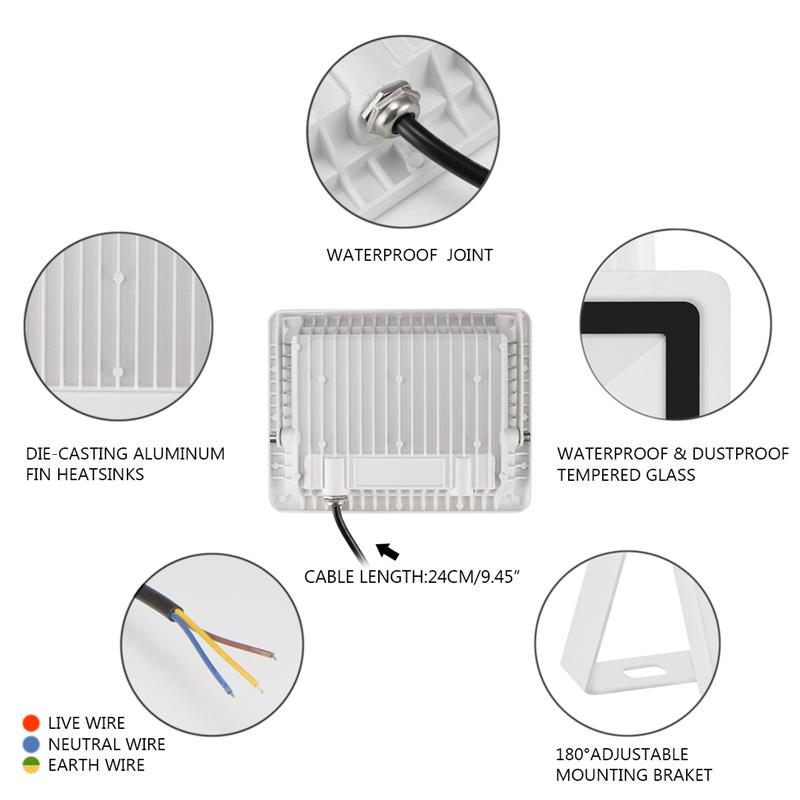 PIR Sensor LED Floodlight 10W 20W 30W 50W Ultra Thin Led Flood Light Spotlight Outdoor 220V Waterproof Outdoor Lamp White shell