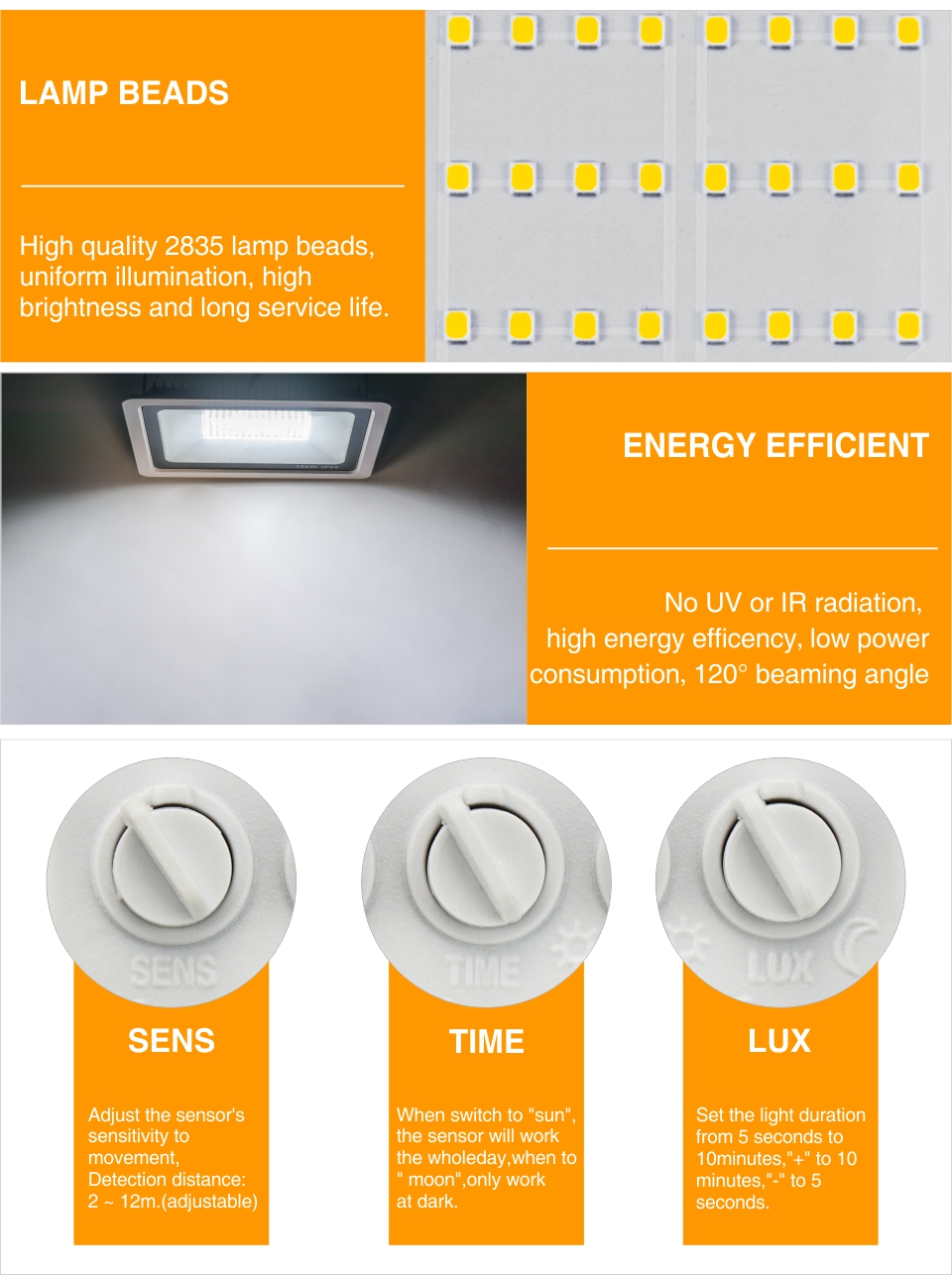 PIR Sensor LED Floodlight 10W 20W 30W 50W Ultra Thin Led Flood Light Spotlight Outdoor 220V Waterproof Outdoor Lamp White shell