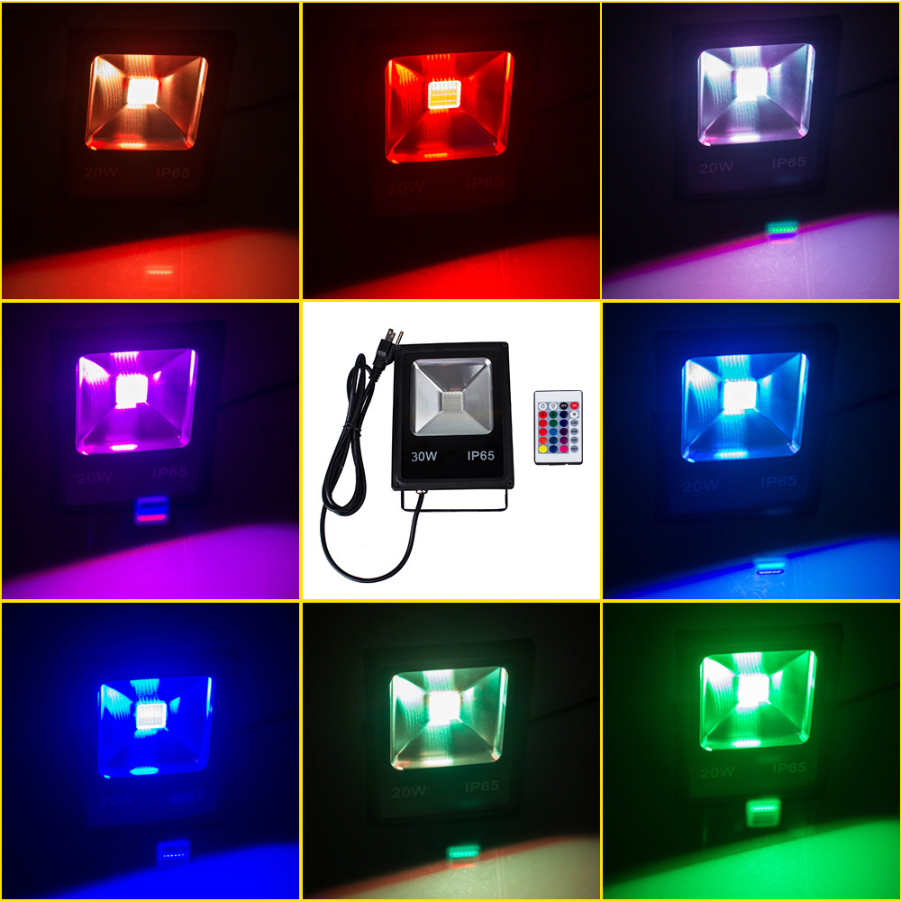 5PCS PACK LED Flood Light with Remote Control Outdoor Lighting 10W/20W/30W/50W RGB Color Changing LED Outdoor Garden Spotlight