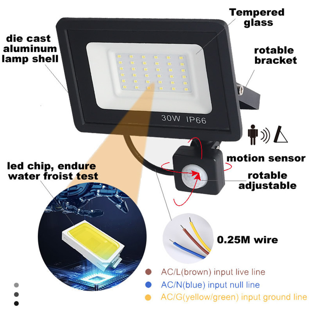 2 pcs 220V 10-100W LED FloodLight Spotlight Exterior Street wall reflector LED Wireless Light Decor Waterproof PIR Motion Sensor