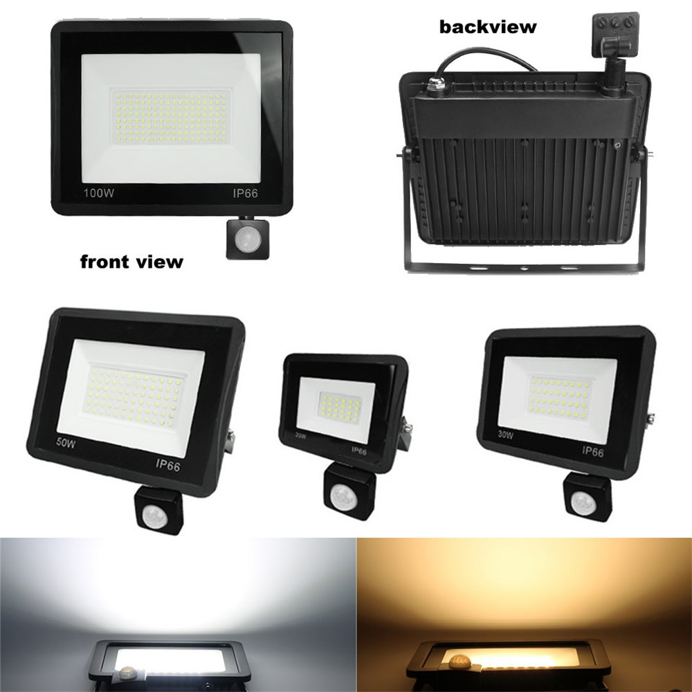 2 pcs 220V 10-100W LED FloodLight Spotlight Exterior Street wall reflector LED Light Infrared motion sensor IP65 Waterproof Secu