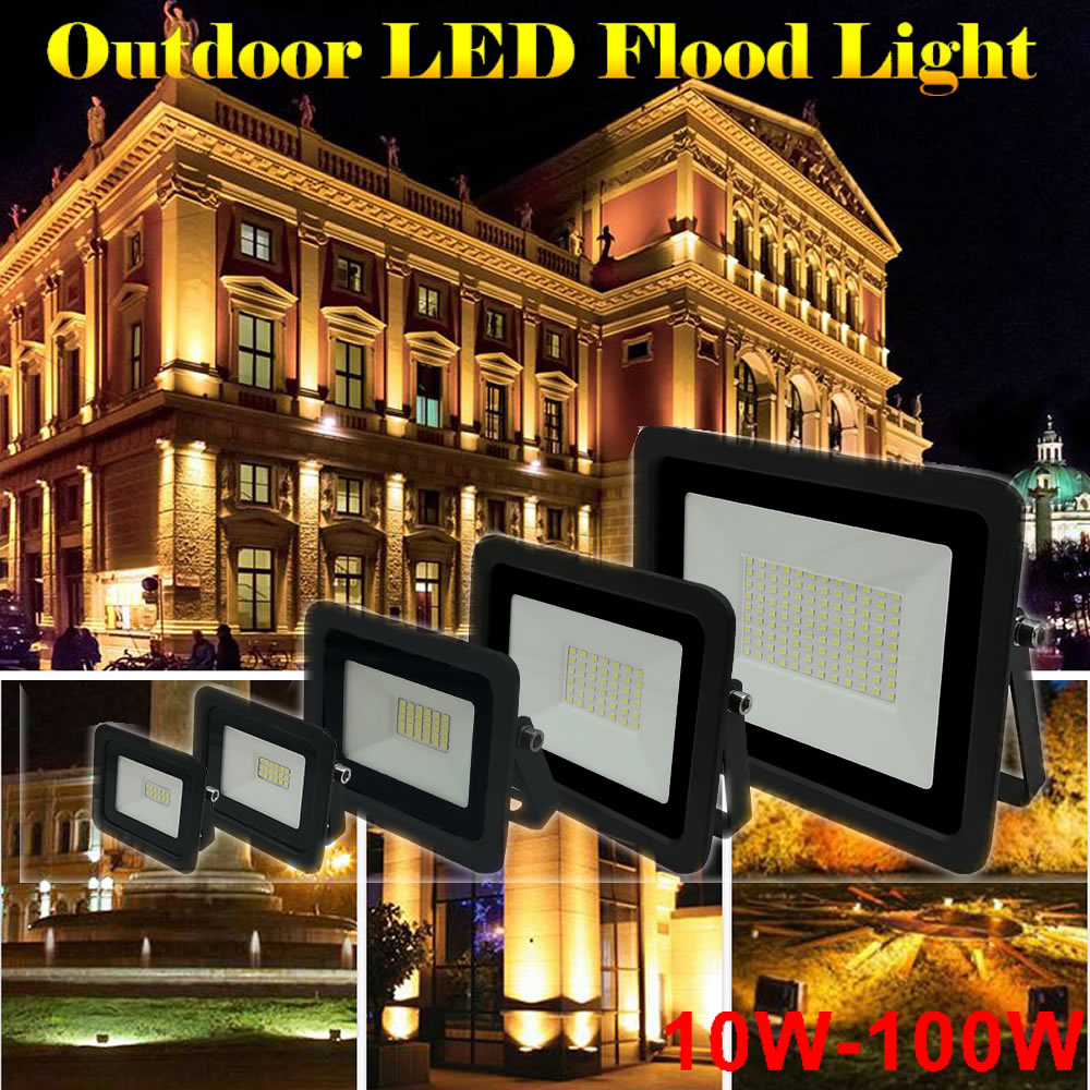 2 pcs 220V 10-100W LED FloodLight Spotlight Exterior Street wall reflector LED Rechargeable Garden light PIR Motion Sensor Lawn