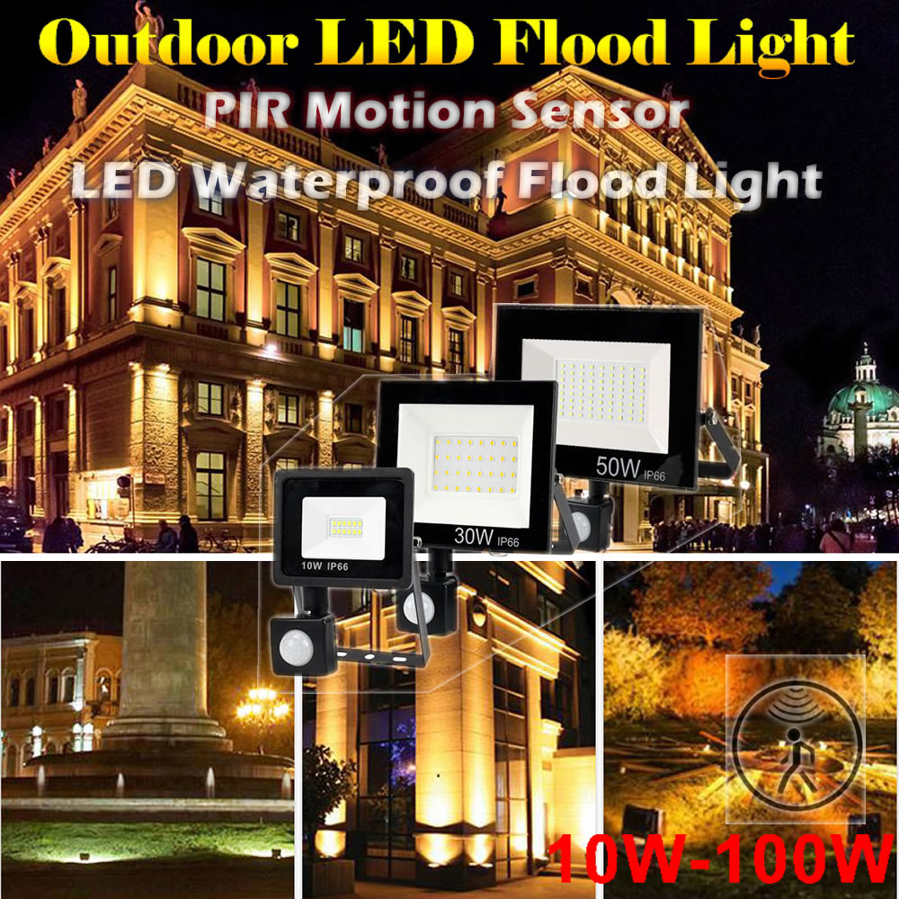 2 pcs 220V 10-100W LED FloodLight Spotlight Exterior Street wall reflector LED Light Illumination PIR Motion Sensor Wireless Lig