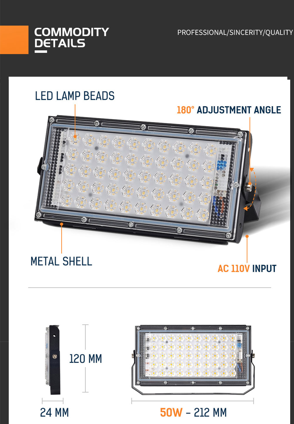 50W Exterior Floodlight Outdoor Lighting Outdoor Solar Spotlights AC 110V 220V Led Projector Flood Light Led Wall Lamp Garden