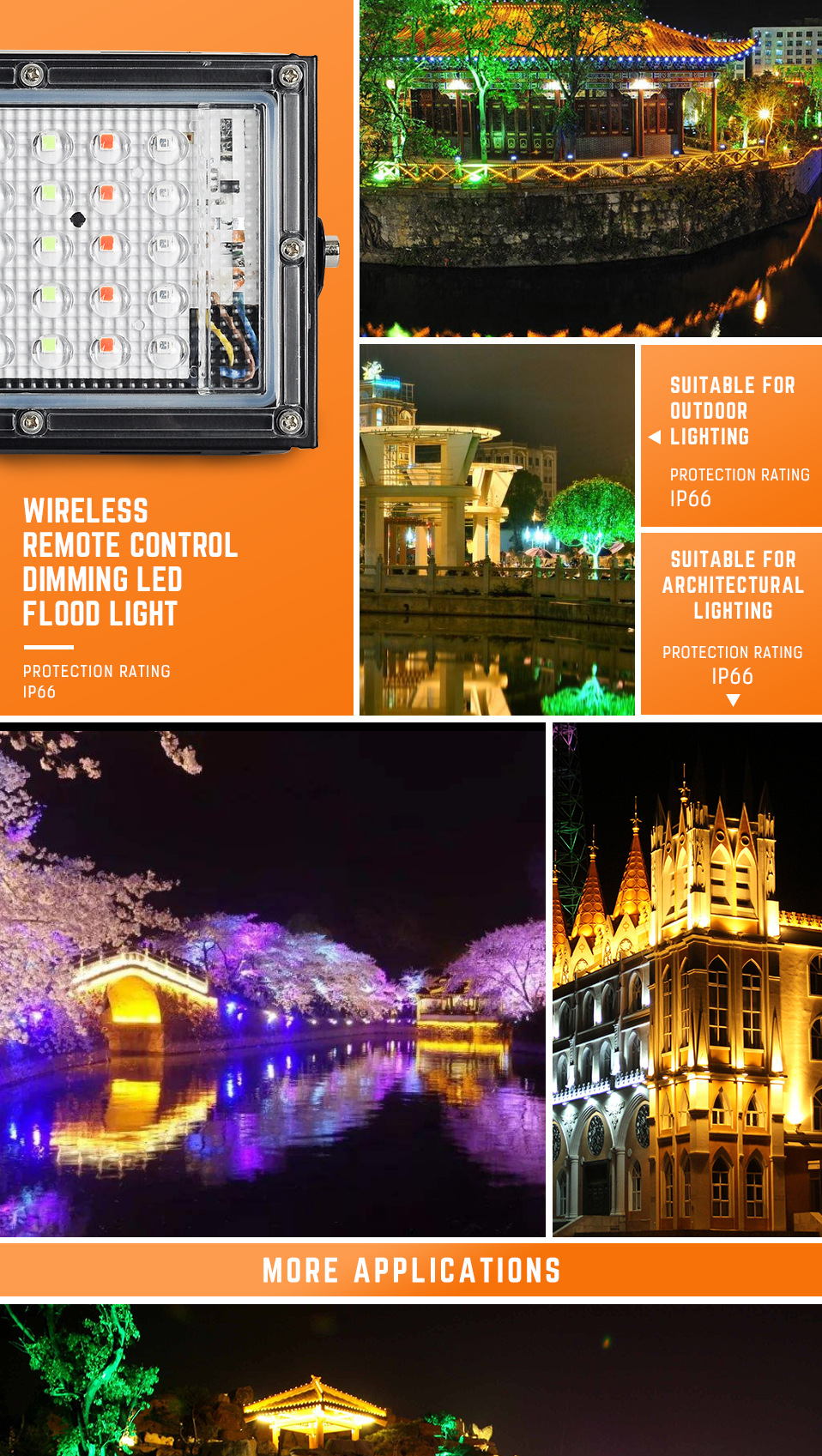 RGB flood light with remote control 50W LED black shell color flood light 220V outdoor flood light