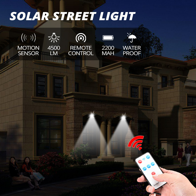 Powerful Solar LED Light 4PCS 128COB PIR Motion Sensor Street Lamp Wireless Solar Charging Waterproof Garden Lamp Remote Outdoor