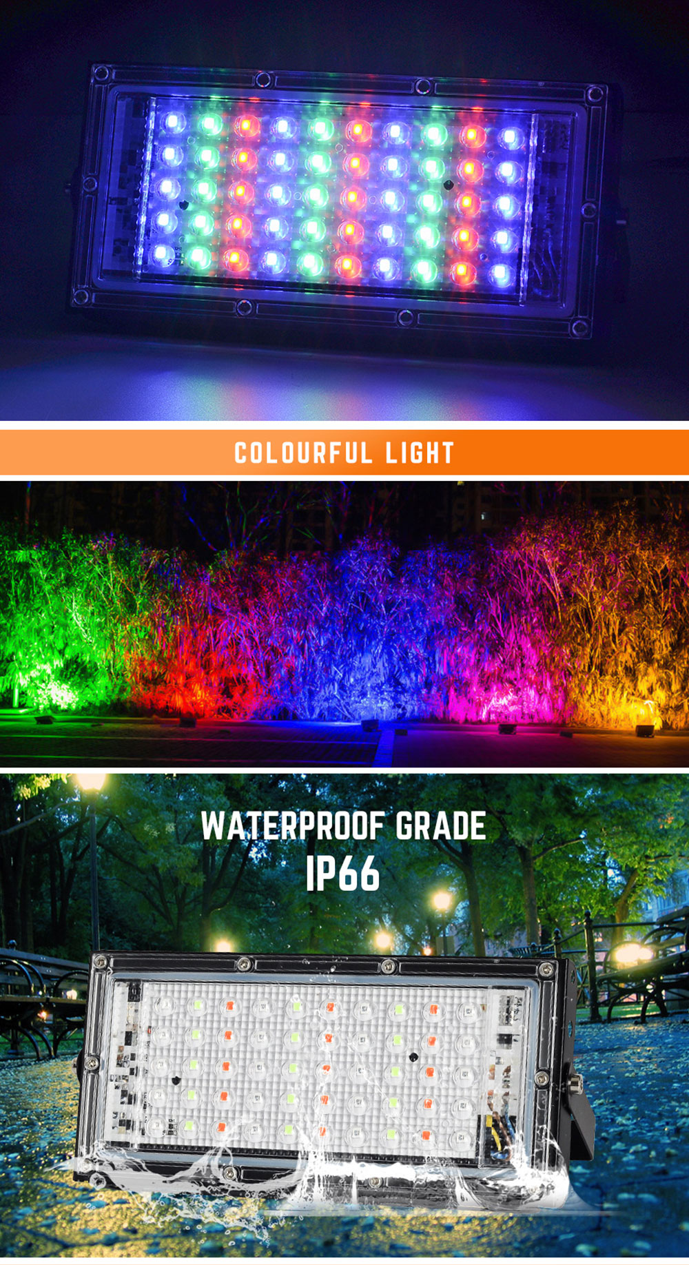 Floodlight Outdoor Solar Spotlights RGB Flood Light Led Lights 50W Remote Control Leds 220V Foco Led Exterior Garden Wall Lamp