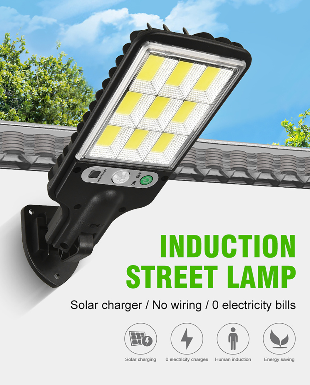 Outdoor Solar Light COB Street Light Wall Lamp with Human Body Induction Waterproof Material for Garden Terrace etc