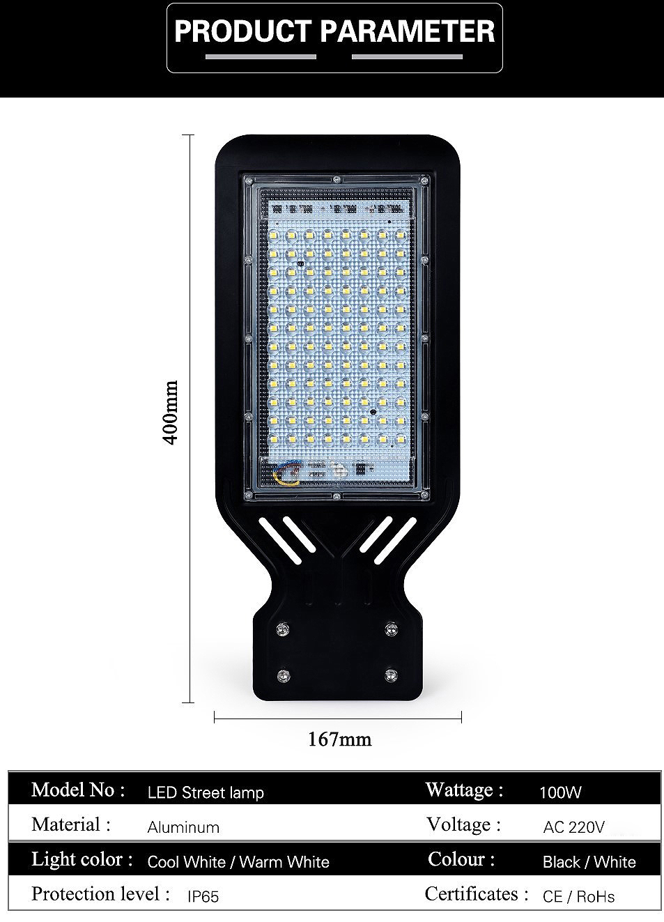 110V 220V IP65 LED Street Lamp Waterproof Outdoor Lighting Street Light 100W Garden Light park Street wall lamp