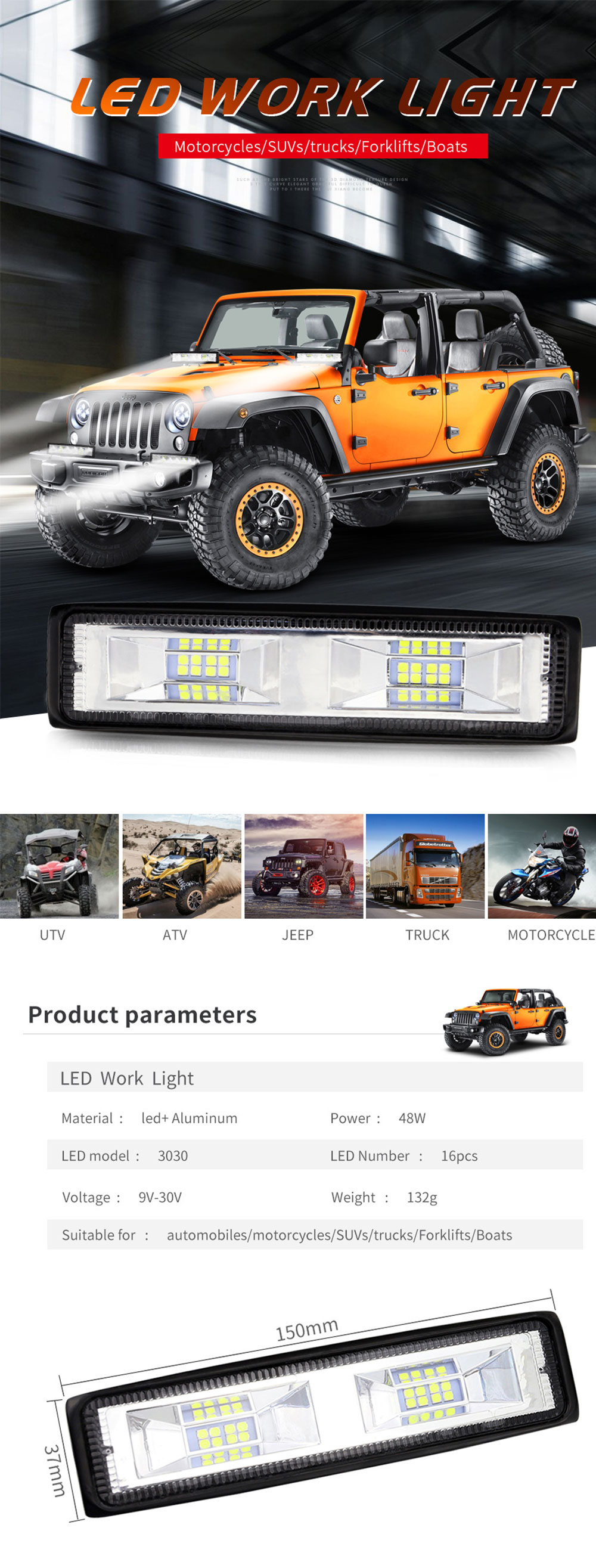 Car Flood Light Led Lights Off-road Vehicle 12 Volt Spotlight Motion Sensor Foco Led 12v Exterior Floodlight Searchlight Bulbs