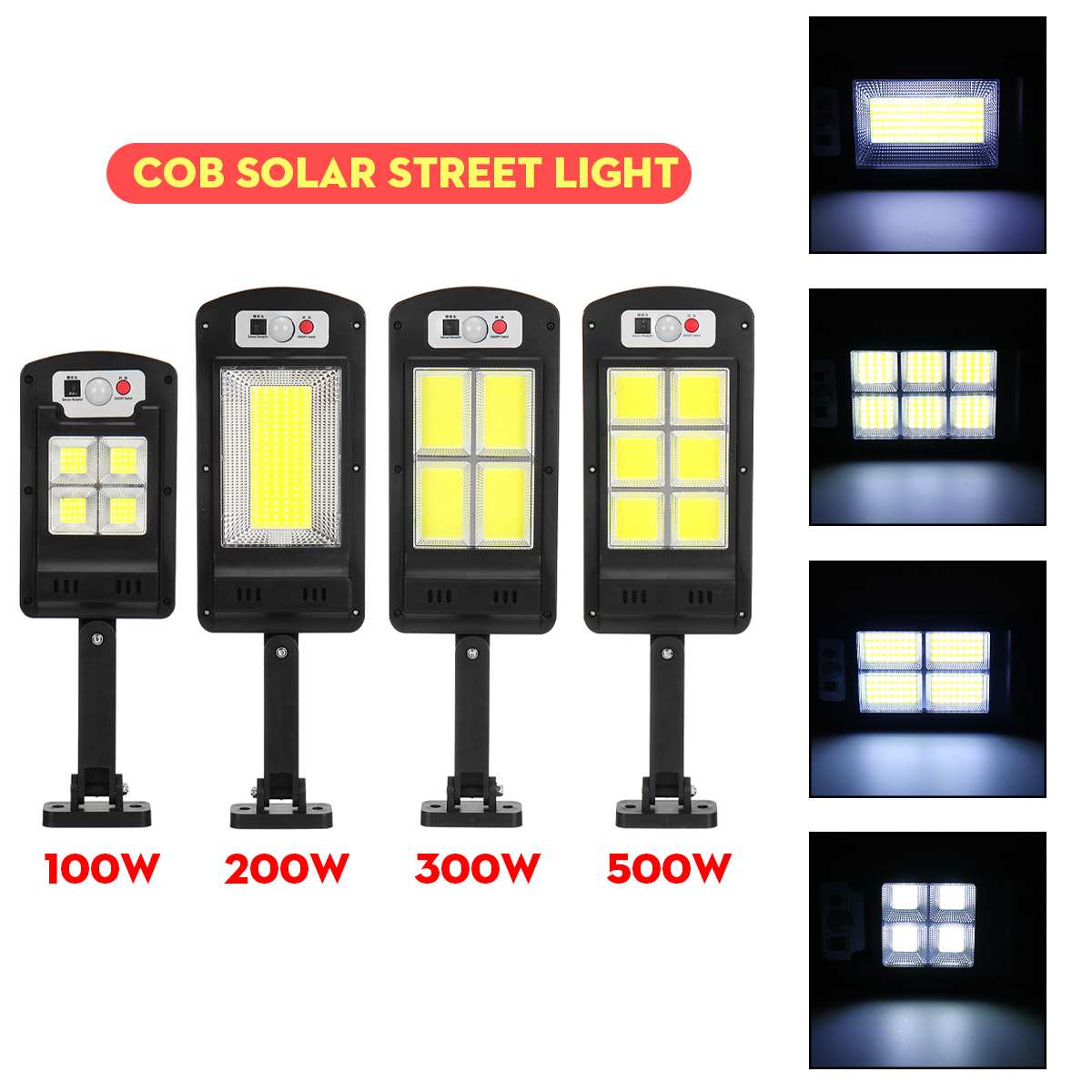 300W/500W 128 COB Solar LED Street Light PIR Motion Sensor Smart Remote Control Waterproof Outdoor Security Lighting Wall Lamp