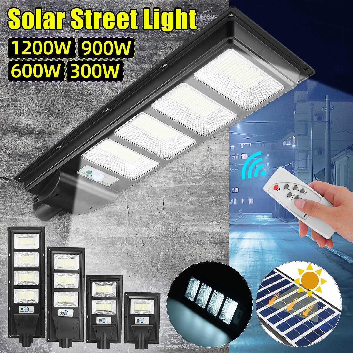 LED Solar Light Outdoor Solar Lamp Radar PIR Motion Sensor Remote Control Lamp Garden Solar Street Light 300W/600W/900W/1200W