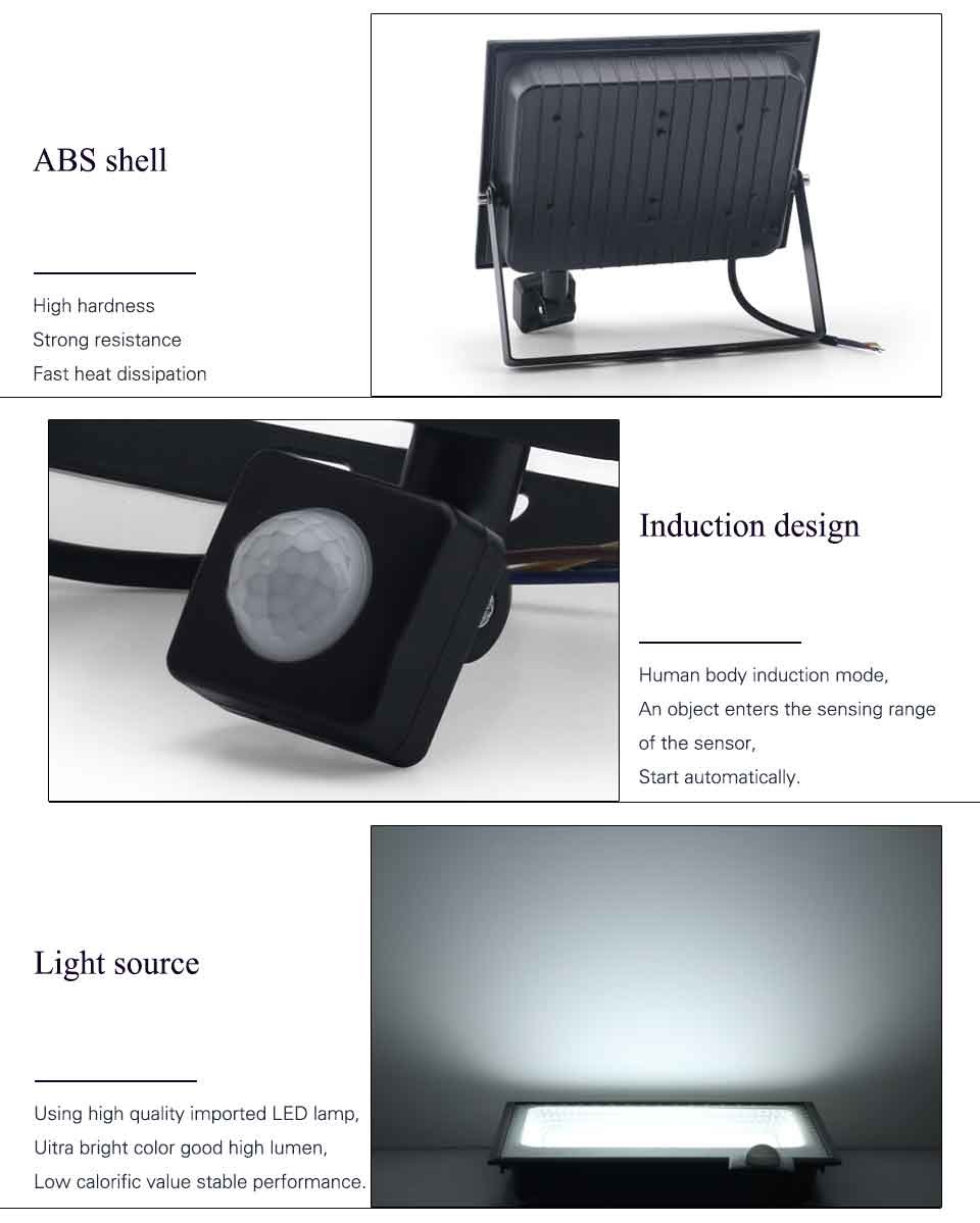 Human Body Sensor Induction Spot Light Motion Outdoor Wall Lamp Garden Street Light 220V LED 100W 50W 30W Floodlights