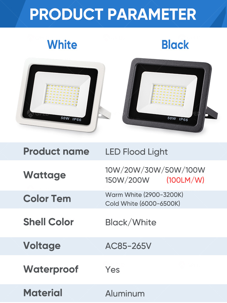 10W 20W 30W 50W 100W IP66 Waterproof Outdoor Wall Lamp AC85-265 Floodlight Spotlight Garden Lamp LED Flood Light