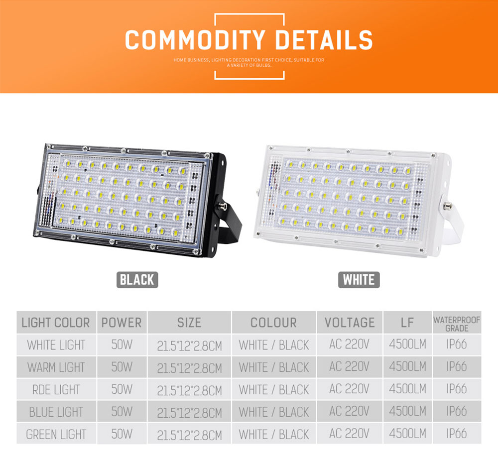 50W Led Floodlights 4500LM Garden Leds Exterior Floodlight Wall Lamp Outdoor Led Solar Spotlight Street Lamp 220v Lighting