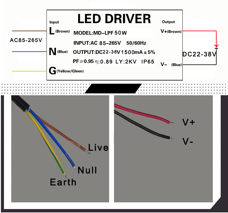 Led floodlight driver 1350mA Convert AC85-265V To DC22-38V No Flicker Constant Current LED Driver