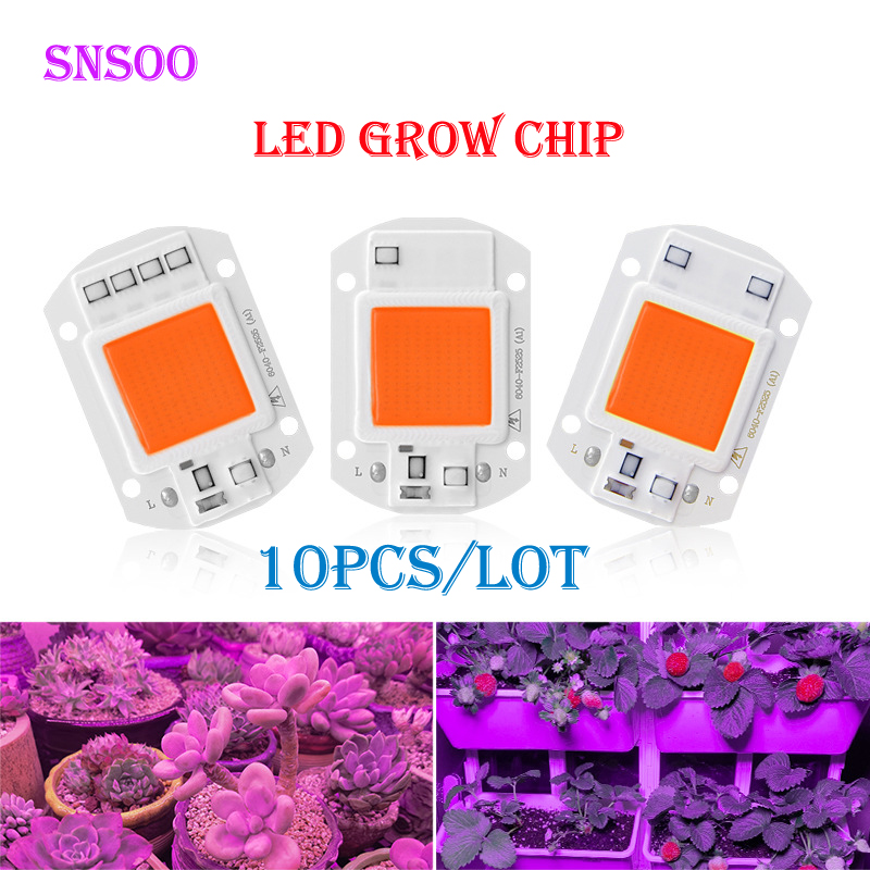 10pcs LED Grow COB Chip Phyto Lamp Full Spectrum AC220V 20W 30W 50W For Indoor Plant Seedling Grow and Flower Growth Lighting