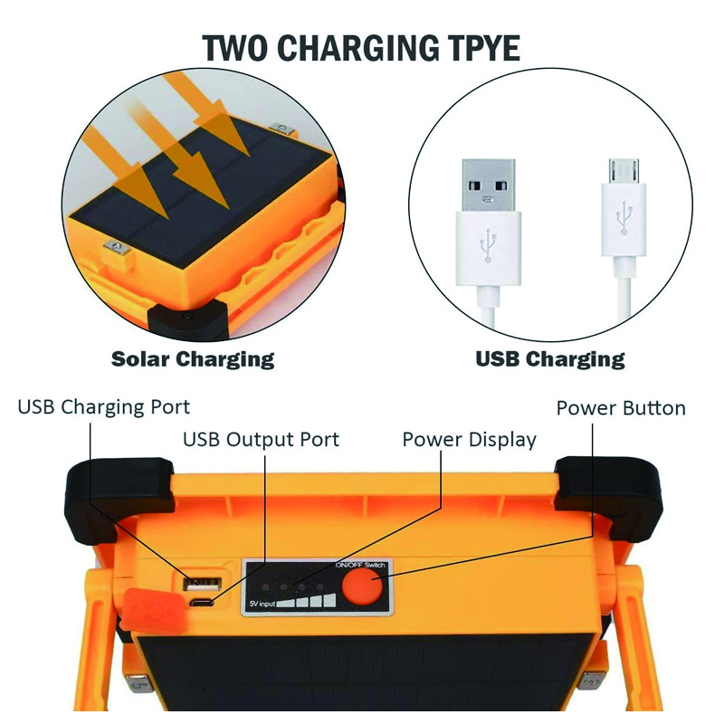 Solar panel charge SMD 50W outdoor lighting waterproof USB charge portable light led battery work light