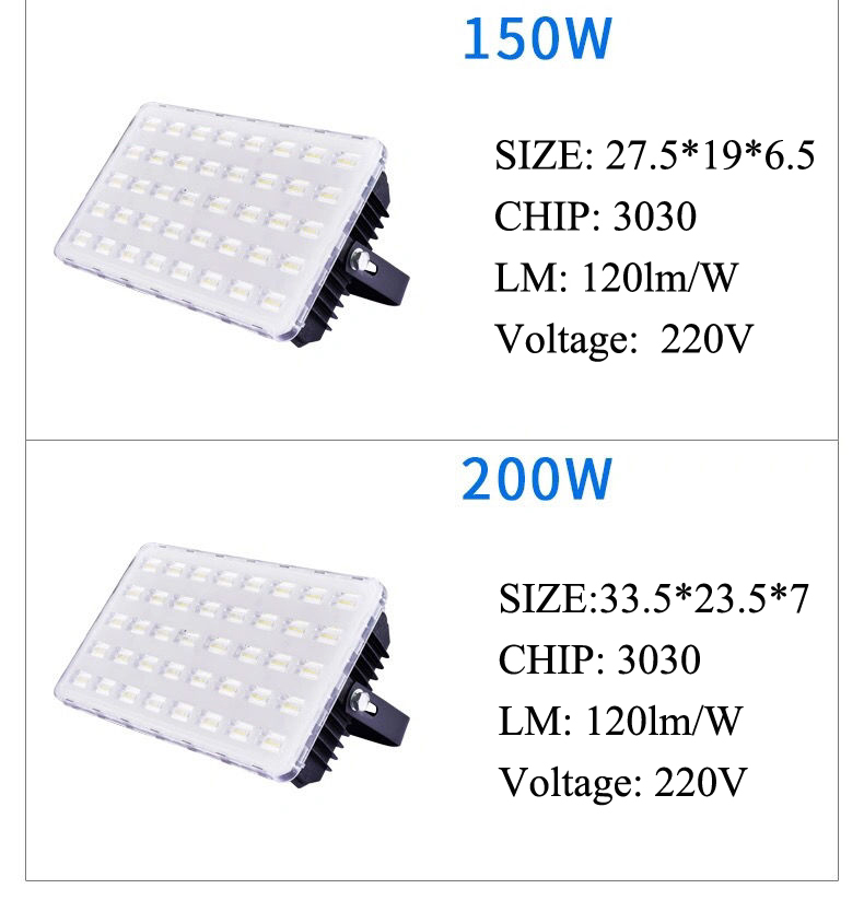 50W 100W 150W 200W Led Flood Light AC 220V Outdoor Floodlight Spotlight IP65 Waterproof can swiming underwater