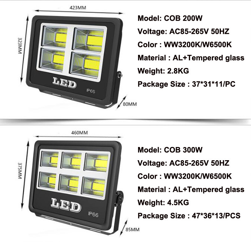 4PCS LED Flood Light Super Bright 50W 100W 150W 200W 300W 400W 500W AC85-265V Ip65 Spotlight Outdoor COB Garden Lighting