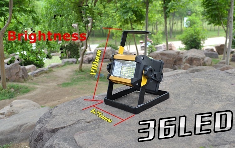 3Pcs Waterproof IP65 50W LED Floodlight Rechargeable 36LED Flood Light SpotLights Light For Outdoor +4*18650 battery + Charger