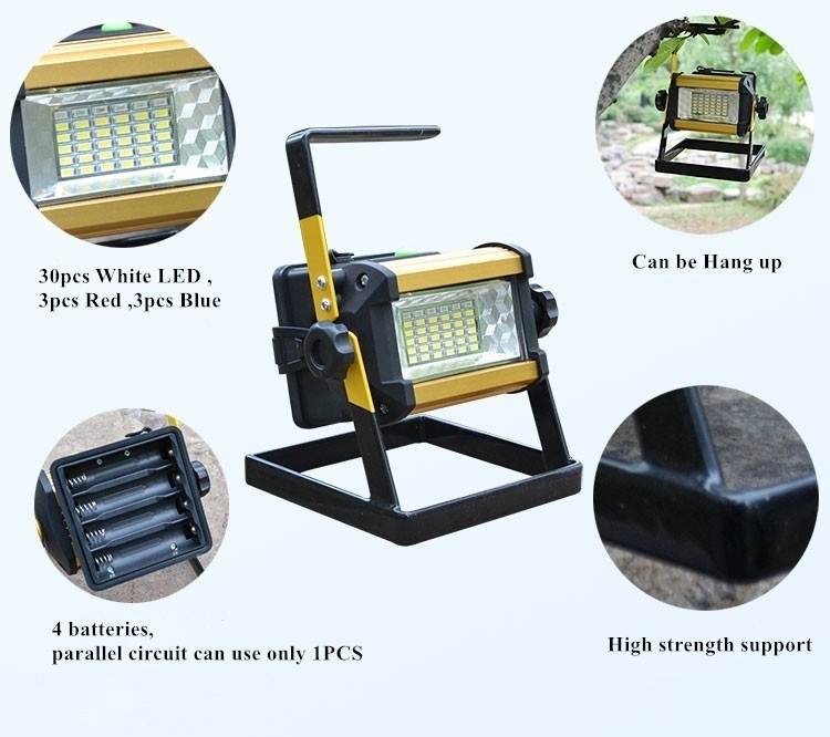 3Pcs Waterproof IP65 50W LED Floodlight Rechargeable 36LED Flood Light SpotLights Light For Outdoor +4*18650 battery + Charger