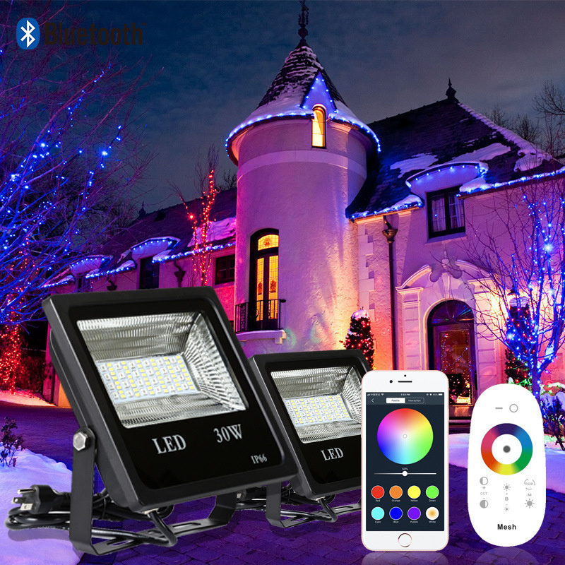 10PCS RGBW LED Floodlight 30W Bluetooth APP Group Control Smart Flood Light IP66 +2.4G Remote Controller IP66 Led Spotlight