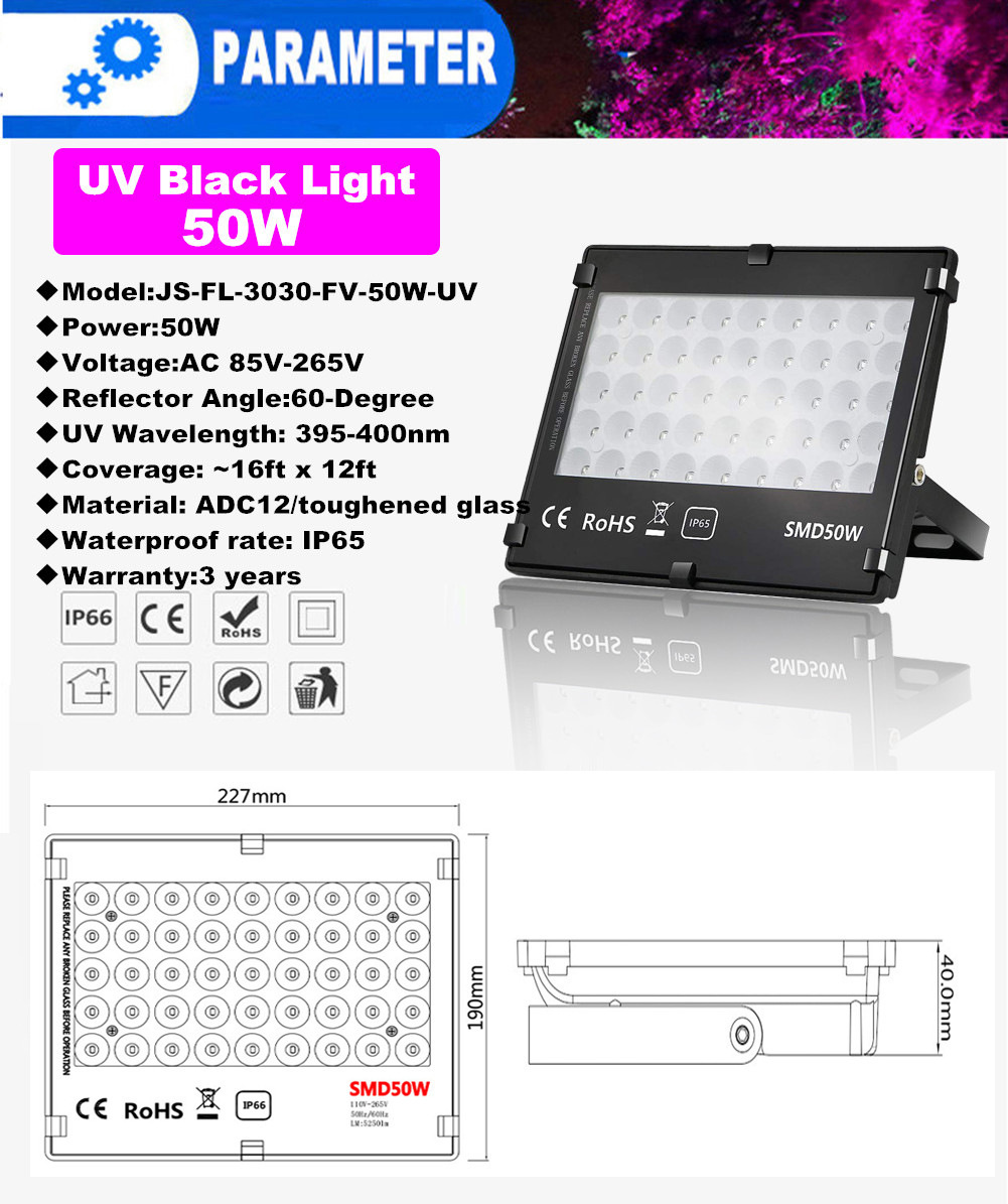 5pcs LED Floodlight 10W/20W/30W 50W Ultra Violet Detection Flood Light IP66-Waterproof Black Light Party Neon Lighting