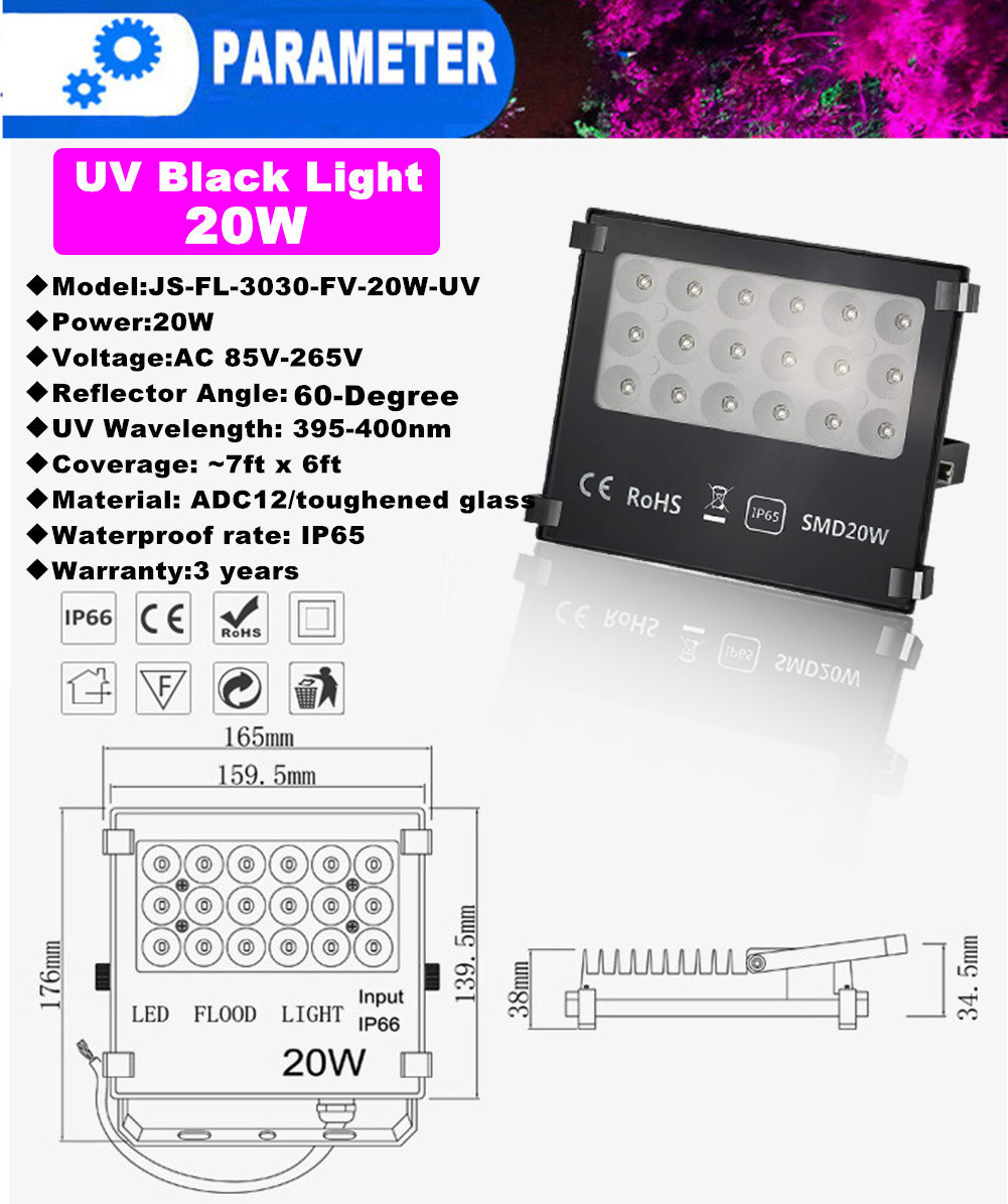 5pcs LED Floodlight 10W/20W/30W 50W Ultra Violet Detection Flood Light IP66-Waterproof Black Light Party Neon Lighting