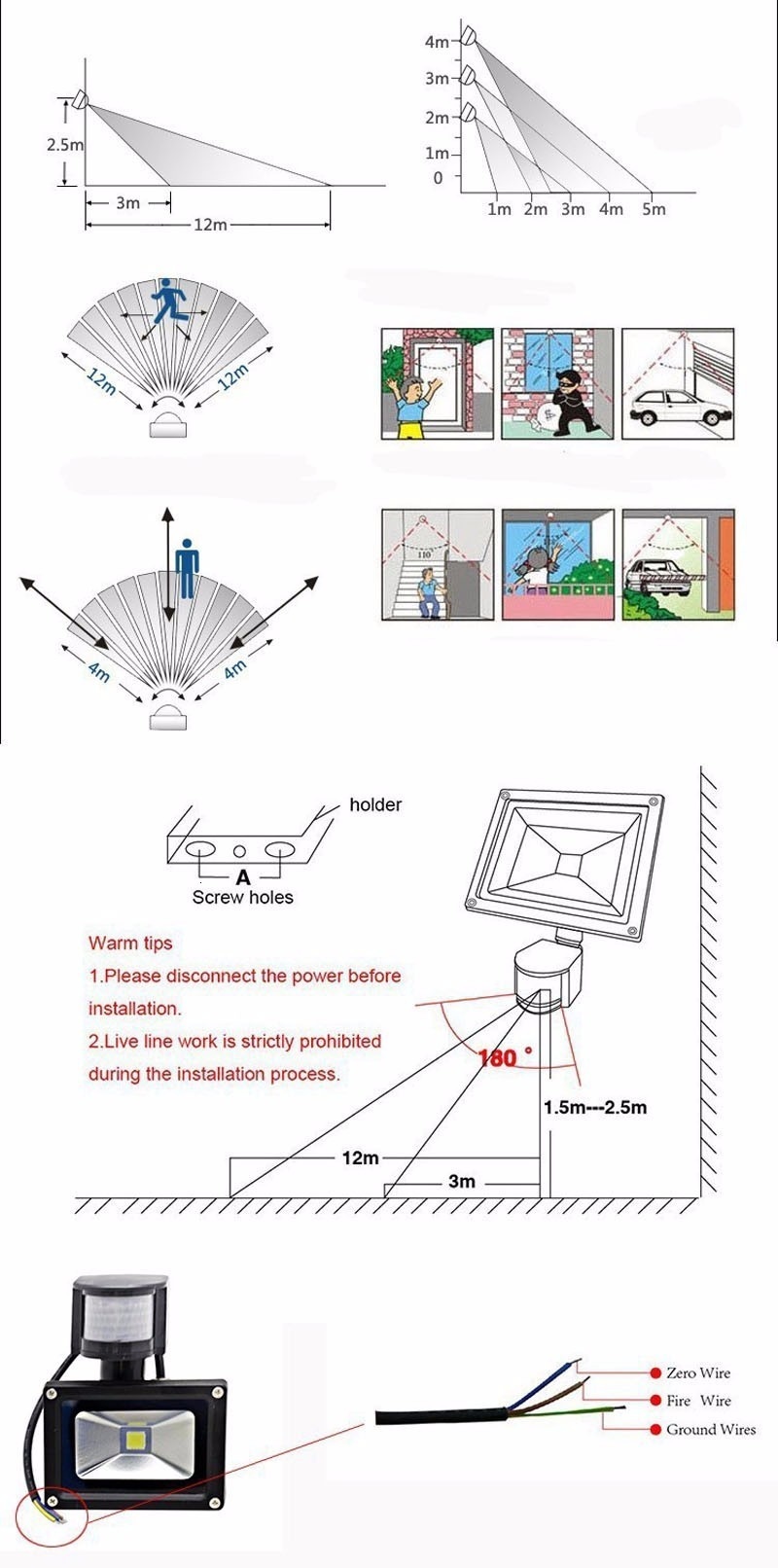 5pcs 10W 20W 30W 50W PIR Flood Light With Motion Sensor Spotlight Waterproof Outdoor LED Lamp For Garden Decoration Floodlight