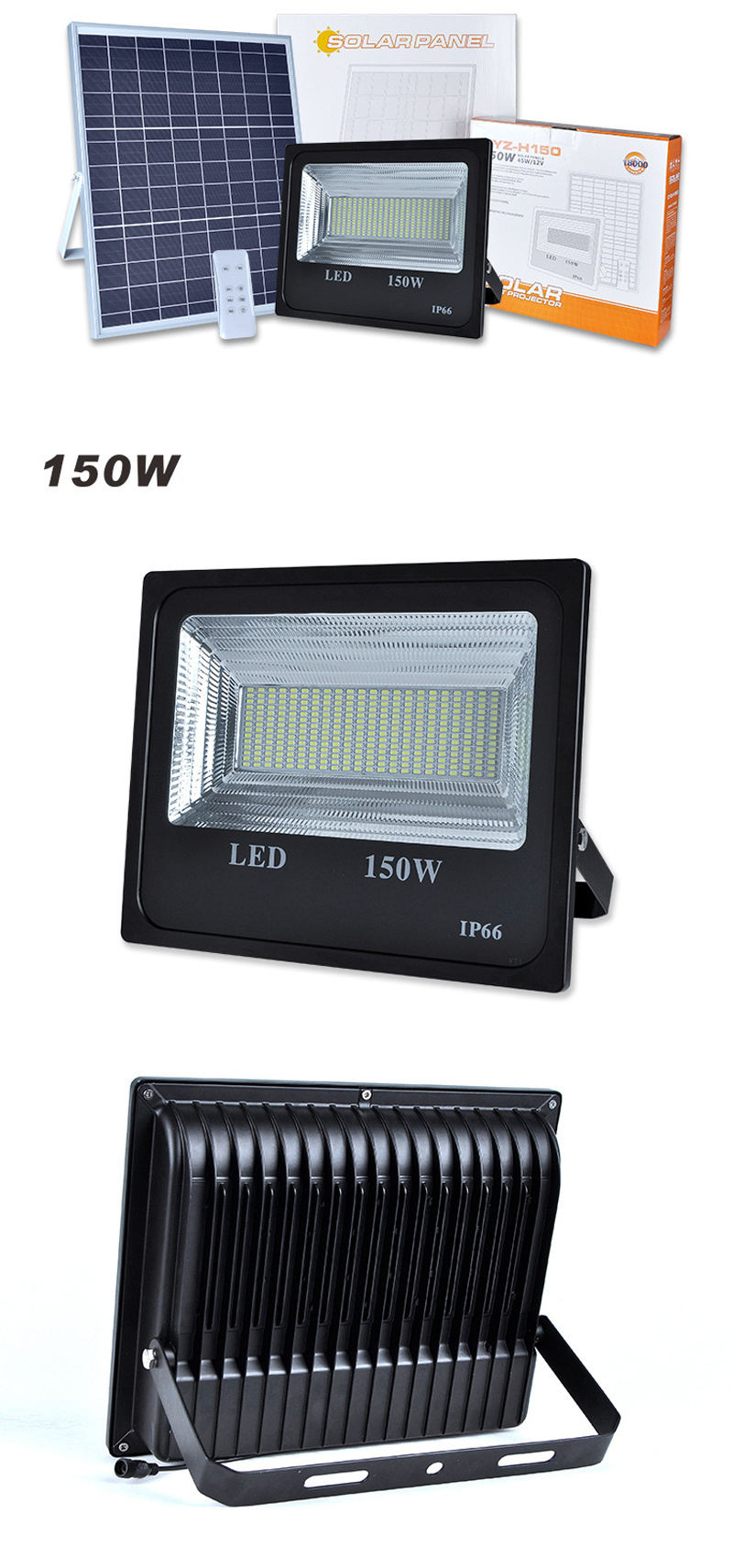3PCS 150W Solar Flood Light Double ColorSolar Power LED Flood Light Garden Path Street Spotlight Waterproof Lamp Remote Control
