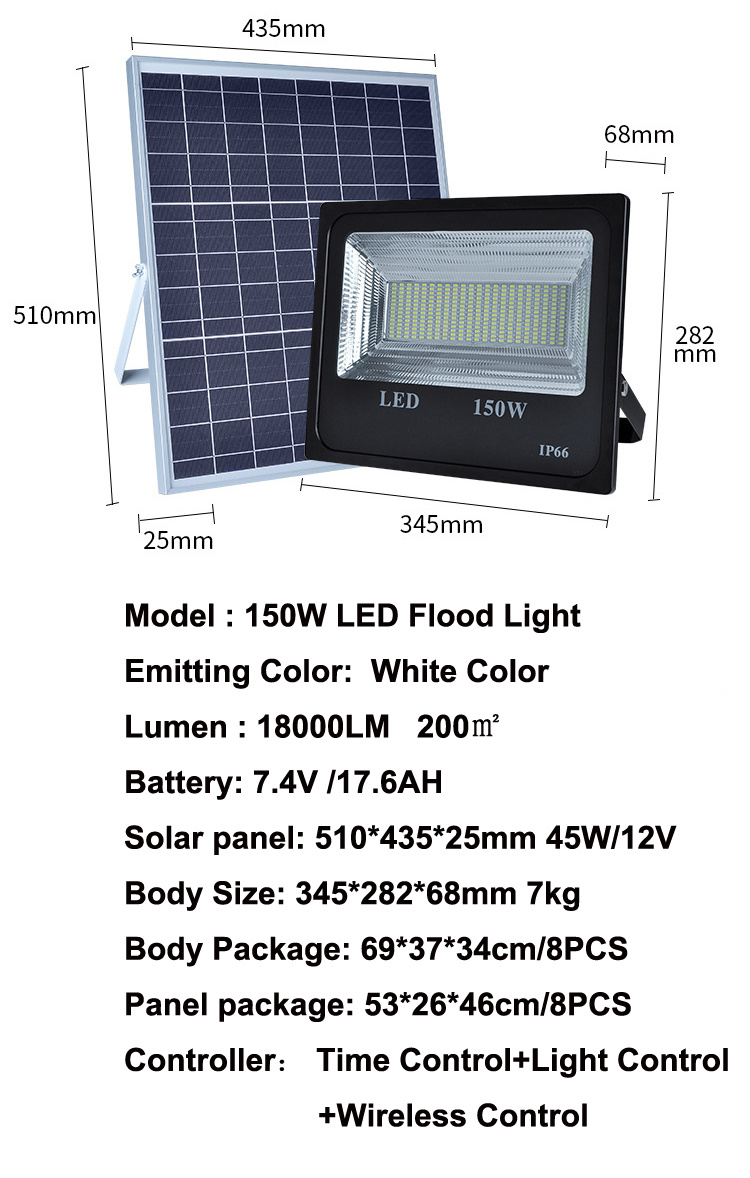 3PCS 150W Solar Flood Light Double ColorSolar Power LED Flood Light Garden Path Street Spotlight Waterproof Lamp Remote Control