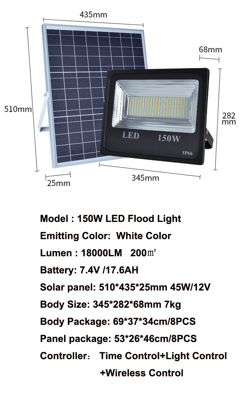 3PCS 150W Solar Flood Light Double ColorSolar Power LED Flood Light Garden Path Street Spotlight Waterproof Lamp Remote Control