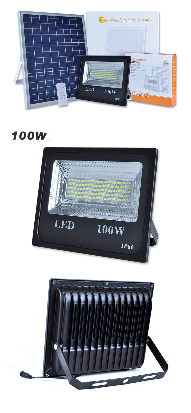 4PC/lot 100W Solar Flood Light Double Color Waterproof IP65 Spotlight Solar Lamp For Garden Decoration Remote Controller
