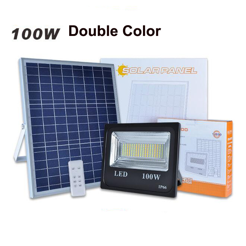 4PC/lot 100W Solar Flood Light Double Color Waterproof IP65 Spotlight Solar Lamp For Garden Decoration Remote Controller