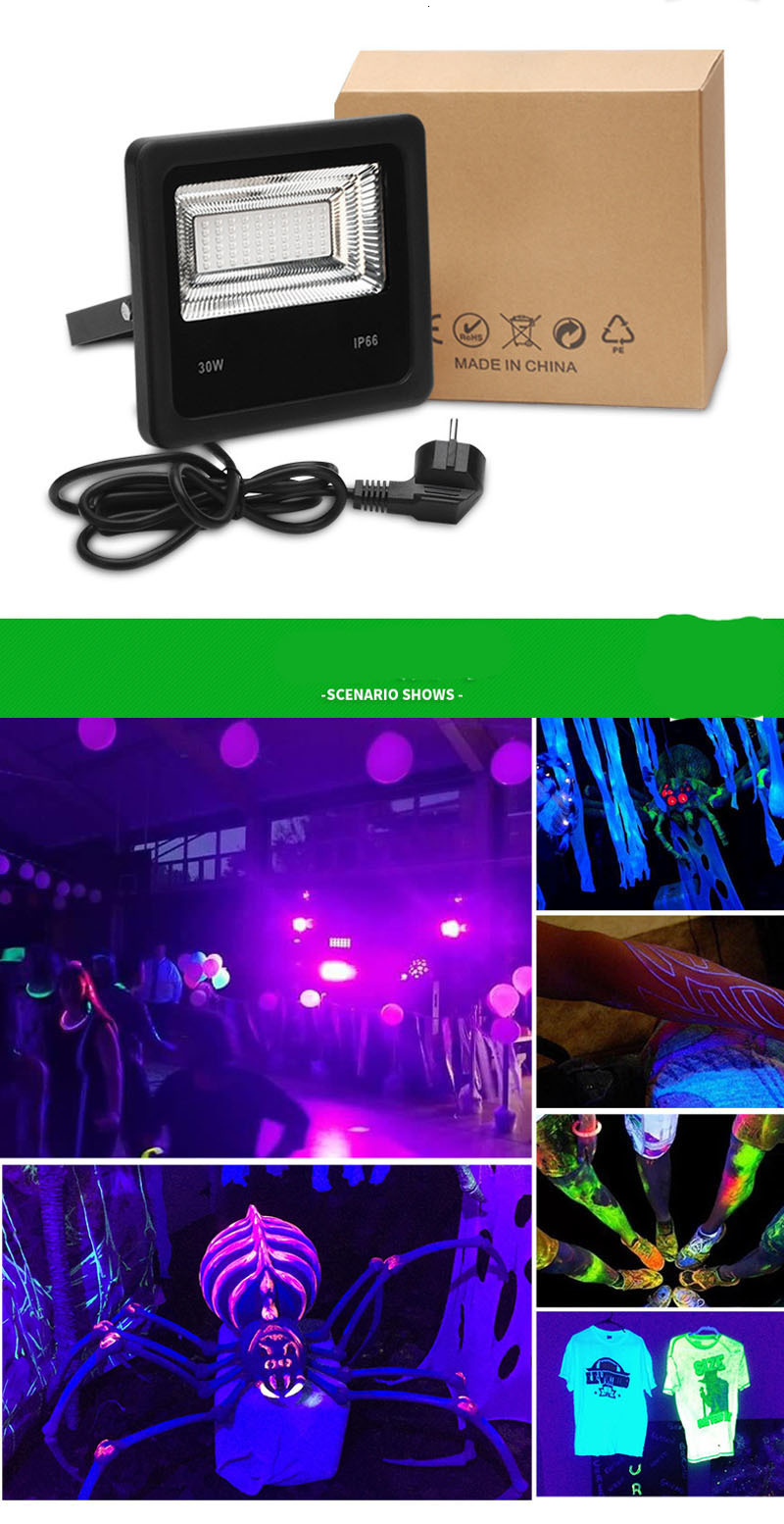 8pcs/lot 30W 60W UV LED Black Light Floodlight Ultra-Viole Waterproof Ip66 Ktv Bar Haunted House Uv Fluorescence Effect Lamp