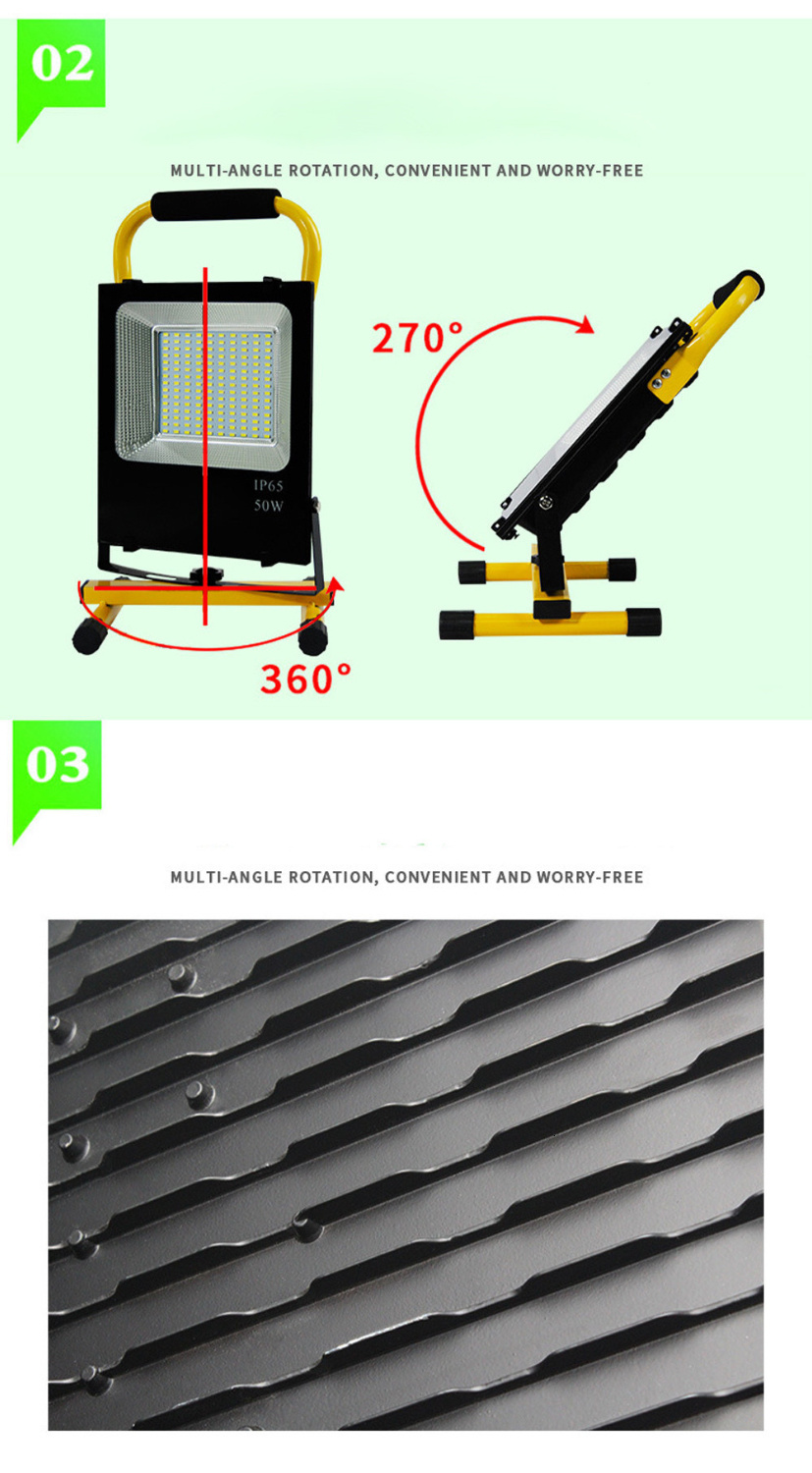 8PCS 50W 100W 150W LED Floodlight SMD 5730 High Power Portable Spotlight Outdoor Rechargeable Light Power + Charger