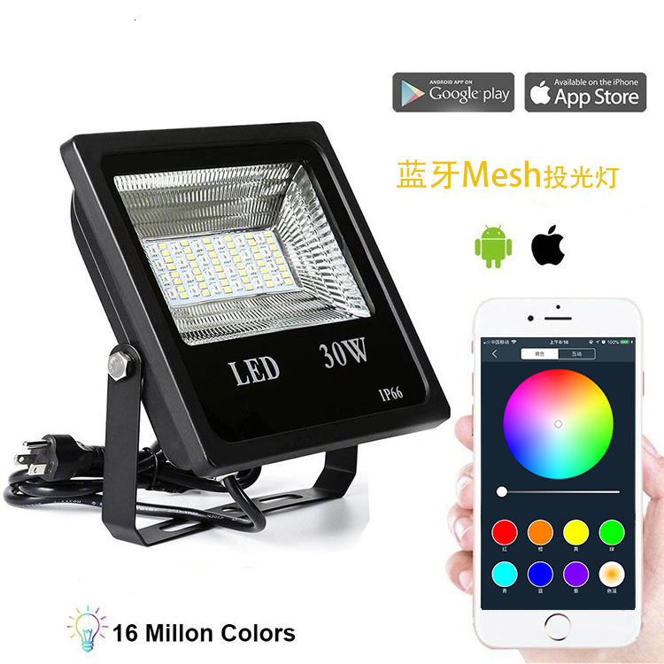 5PCS RGBW 30W 60W Bluetooth APP Group Control Outdoor Smart Flood Light IP66 Waterproof Garden Spotlight+2.4G Controller