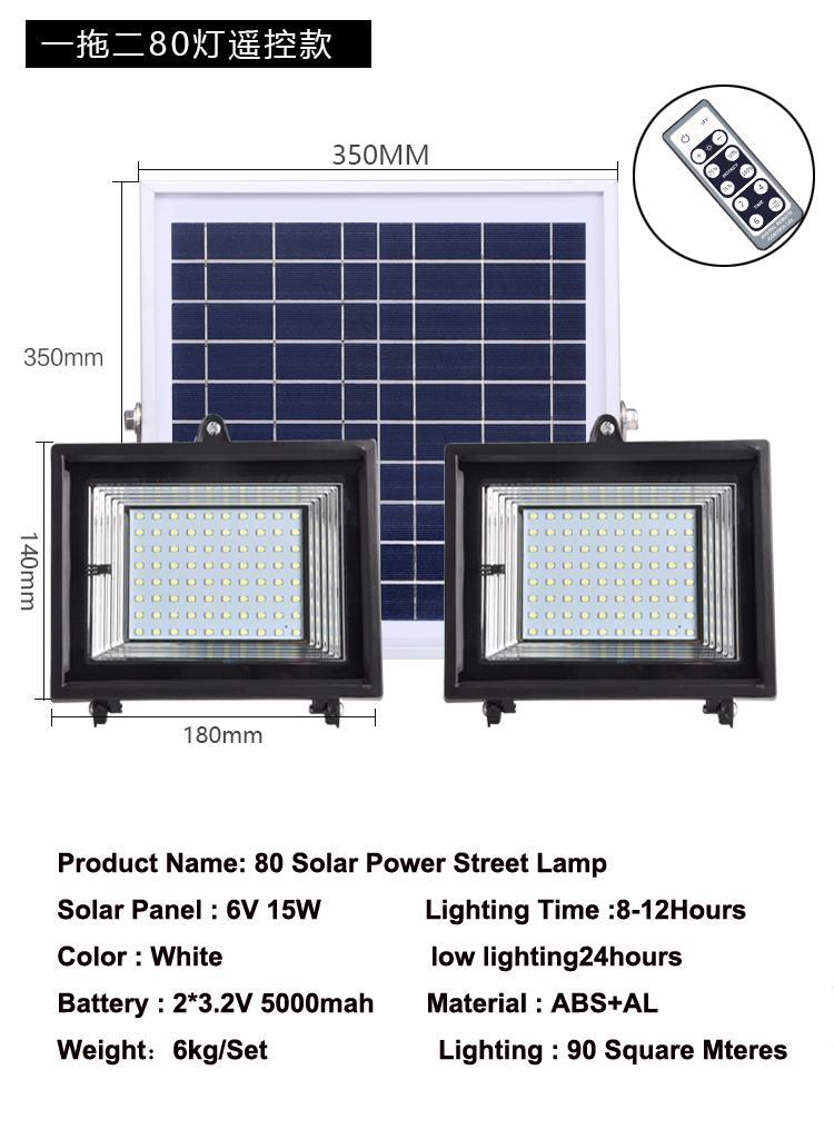 5PCS 30led 60led 80led 100led Power Light Panel Double Flood Lamp Solar Lamps For LED Outdoor Garden Lighting Factory CE