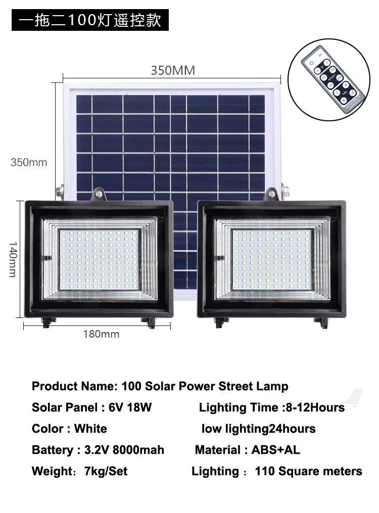5PCS 30led 60led 80led 100led Power Light Panel Double Flood Lamp Solar Lamps For LED Outdoor Garden Lighting Factory CE