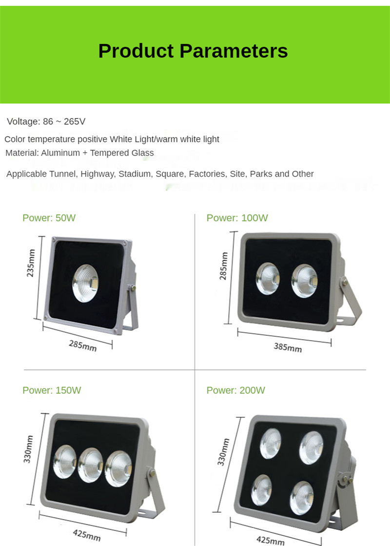 High-power Bright Spotlight IP65 Waterproof Stadium Light Square Lights Outdoor Wall Lighting Modern Refletor Light Projector