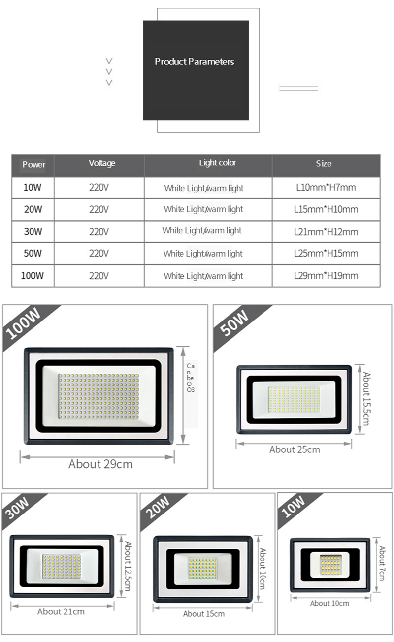 LED Flood Light Outdoor Spotlight Floodlight Waterproof Garden Wall Washer Lamp Reflector IP65 AC 220V 110V 10W 20W 30W 50W 100W
